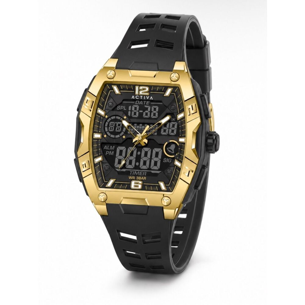 Activa Men's Black and Gold Dual-Display Sport Watch